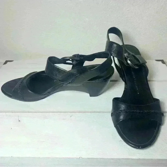 Franco Sarto Women’s Black Leather Ankle Strap Wedge Sandals Size 7 1/2 M - Picture 6 of 16